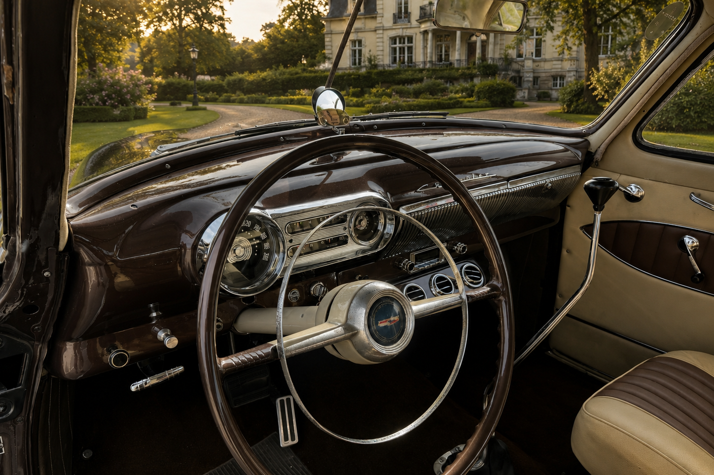 Armaturenbrett und Lenkrad des Chevrolet Bel Air